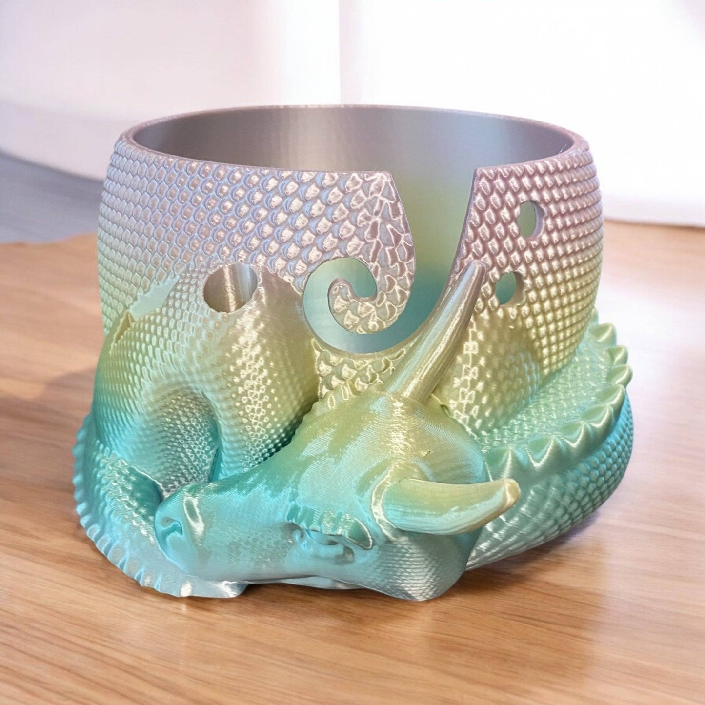 Enchanted Dragon Yarn Bowl with Convenient Tool Holes - 3D Printed Design