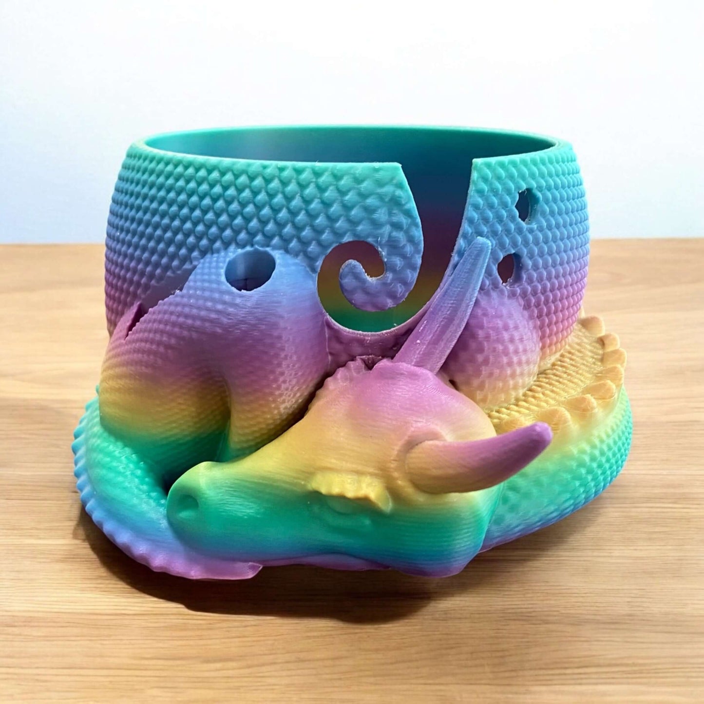 Enchanted Dragon Yarn Bowl with Convenient Tool Holes - 3D Printed Design