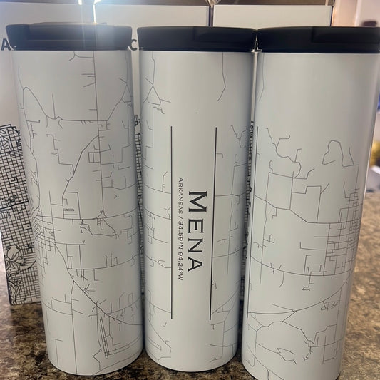 Mena Arkansas Map Tumbler in Matte White