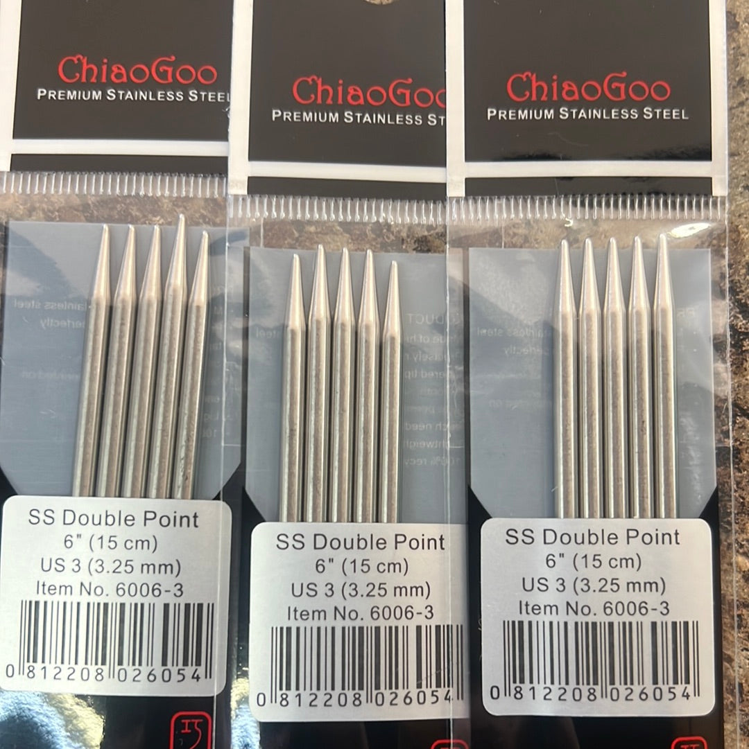 ChiaoGoo Stainless Steele Double Point Needles 6”