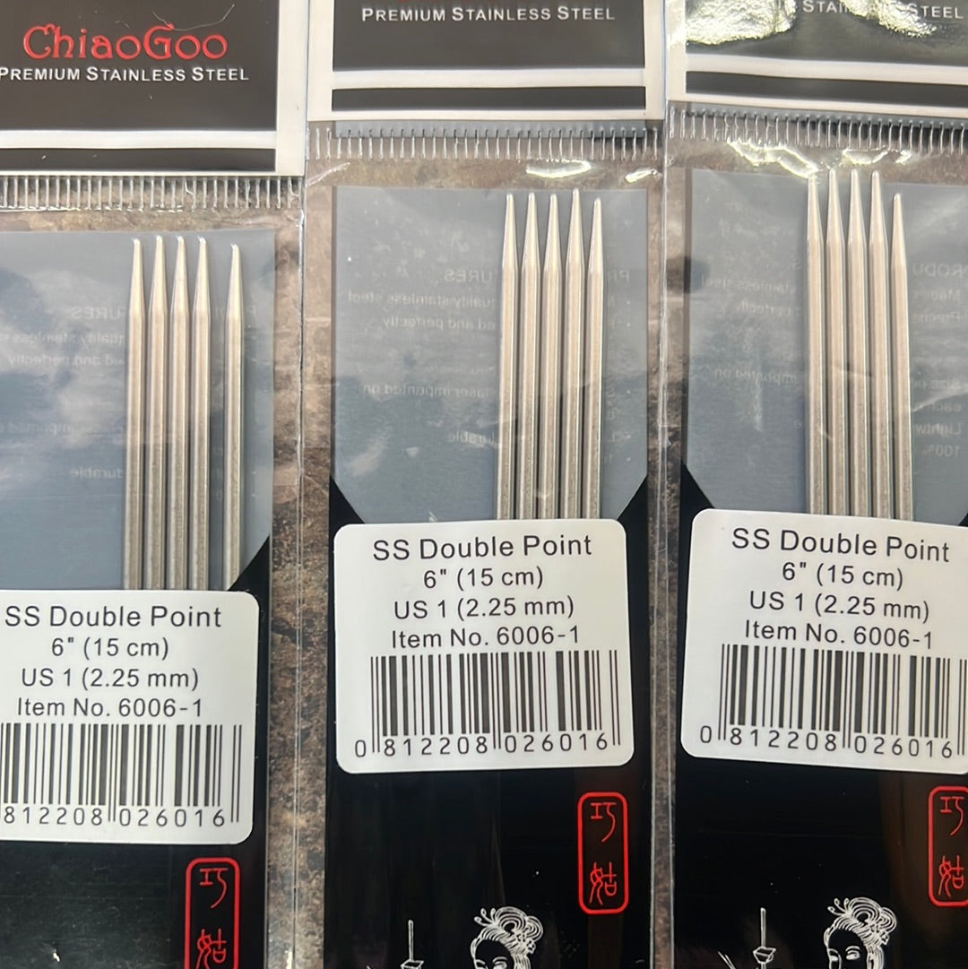 ChiaoGoo Stainless Steele Double Point Needles 6”