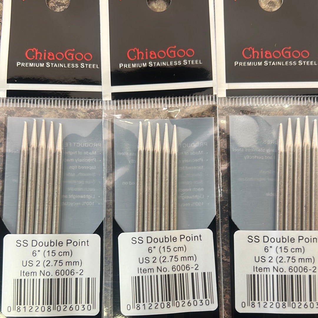 ChiaoGoo Stainless Steele Double Point Needles 6”