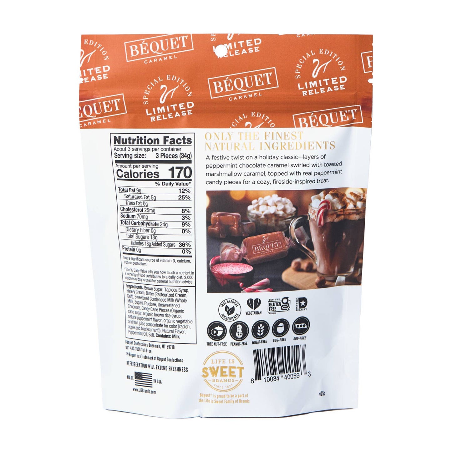 Béquet Peppermint Hot Chocolate Caramel 3.6 oz Pouch