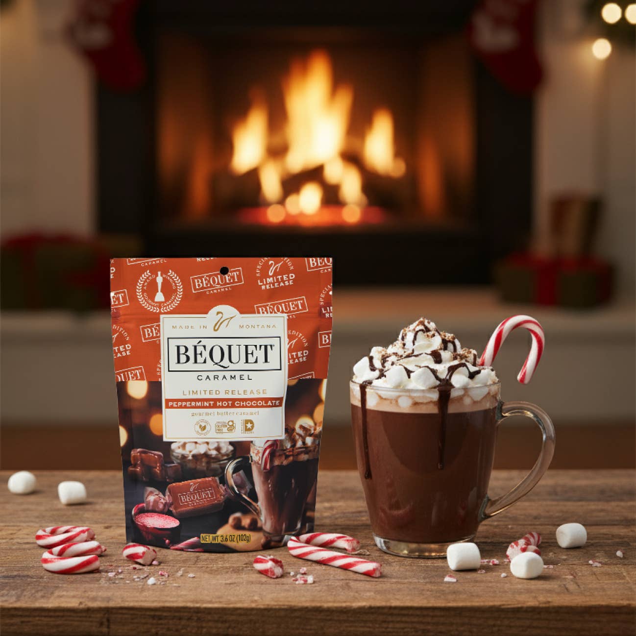 Béquet Peppermint Hot Chocolate Caramel 3.6 oz Pouch