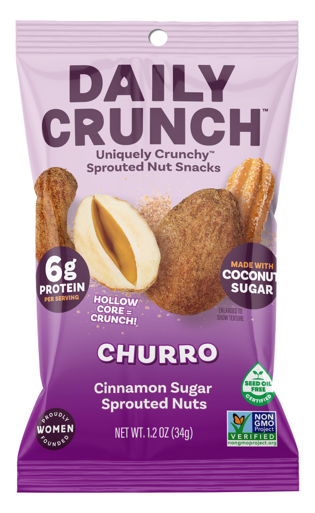 Daily Crunch Churro Sprouted Nuts | Single Serve Snack Bags