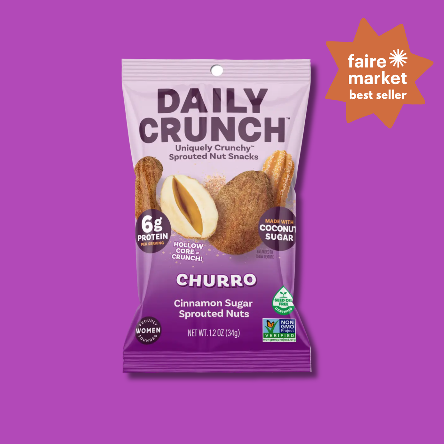 Daily Crunch Churro Sprouted Nuts | Single Serve Snack Bags