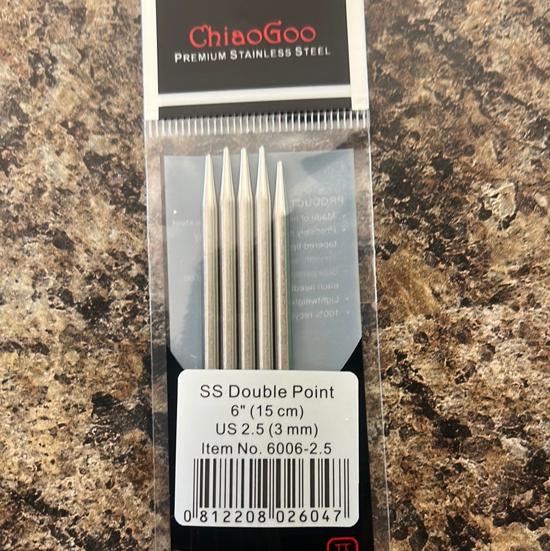 ChiaoGoo Stainless Steele Double Point Needles 6”