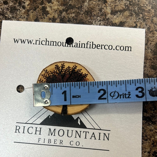 Large Wood Burned Button with tree